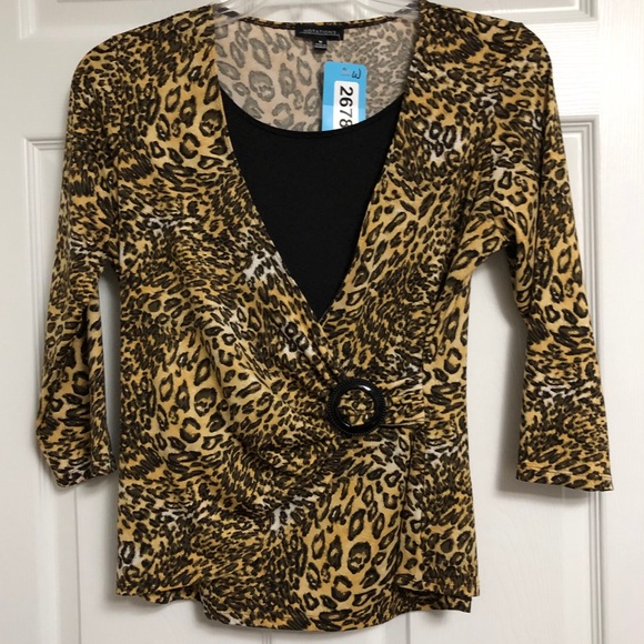 💕🌸🐝💼 Notations Leopard Print Blouse (M) - Picture 1 of 6